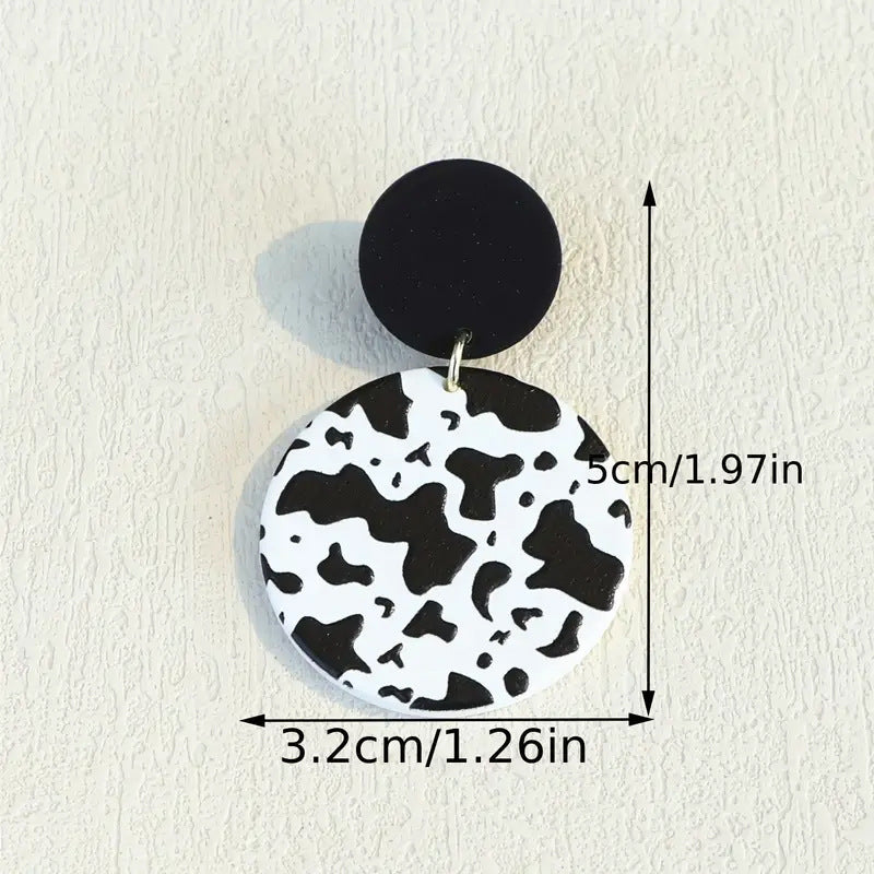 Wholesale Cute Cow Pattern Round Pendant Earrings