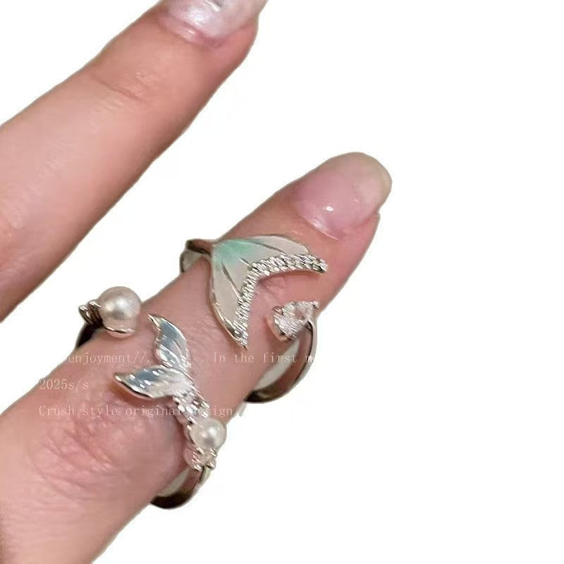 Wholesale Gradient Fishtail Zircon Open Ring Silver Tone Dark Chic Women S Fashion Jewelry Everyday Wear Gift