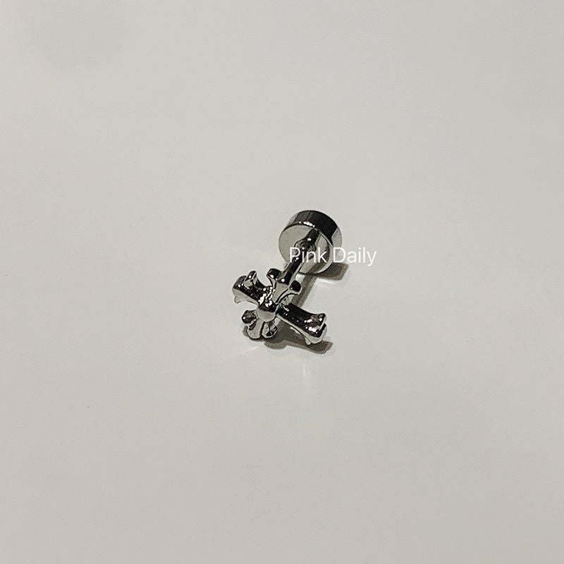 Wholesale Halloween  Super Flash Full Diamond Cross Ear Bone Nail  Titanium Steel Earrings