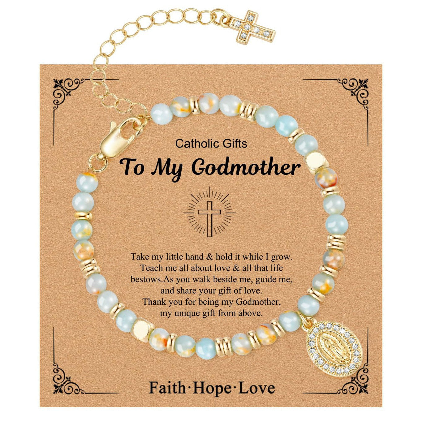 Wholesale Natural Stone Cross Virgin Mary Bracelet