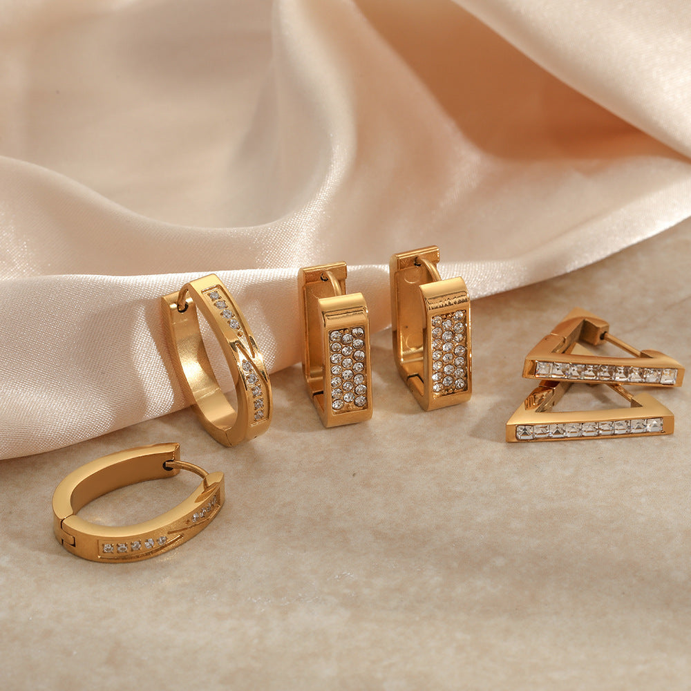 Wholesale Vacuum-plated stainless steel earrings Inlaid with diamonds