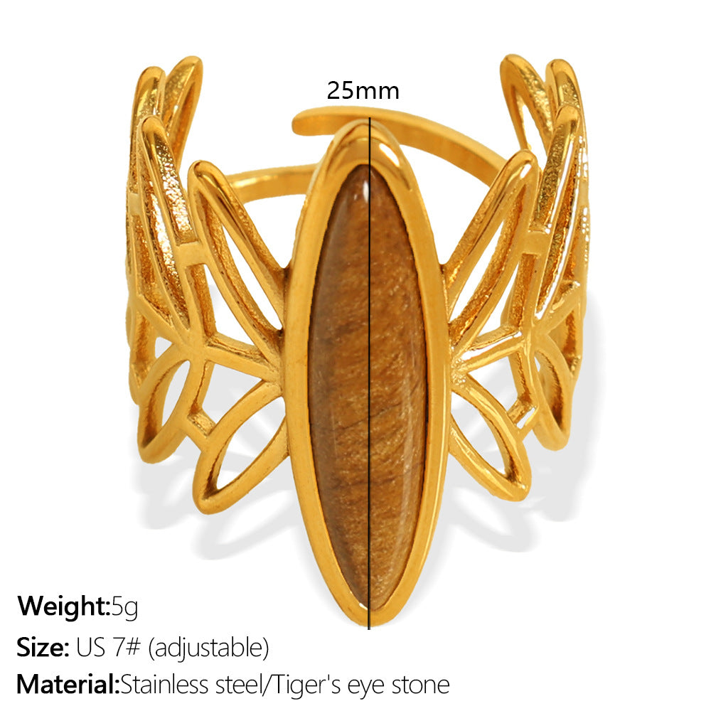 Wholesale Bohemian Resort Style Titanium Steel Titanium Steel Tiger Eye Stone Ring Personalized Fashion Open Ring