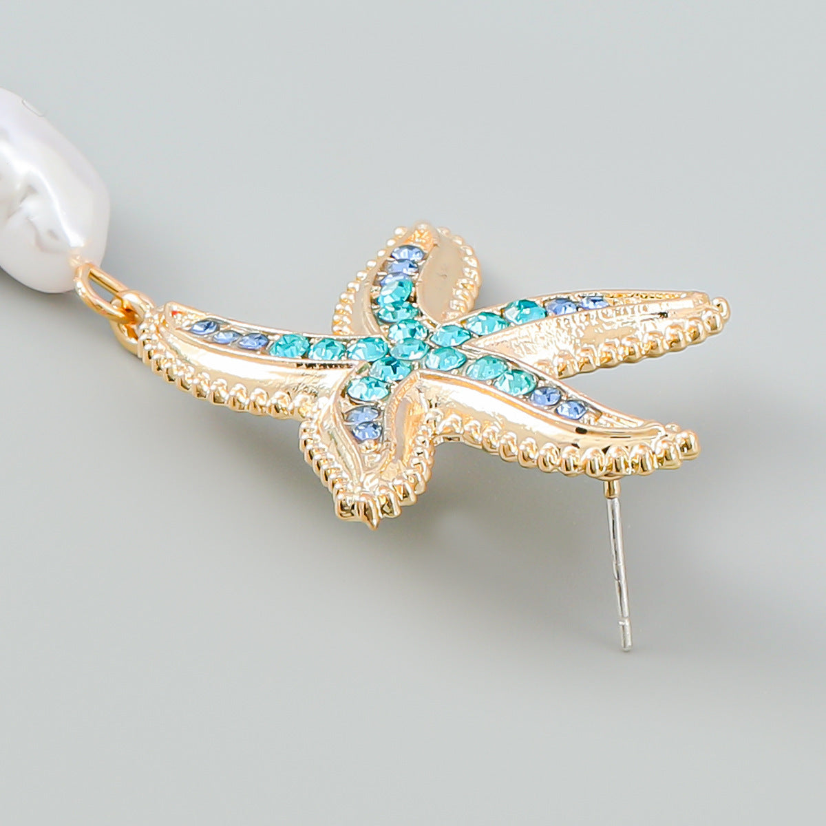 Wholesale Alloy Diamond Starfish Earrings  Pearl Earrings