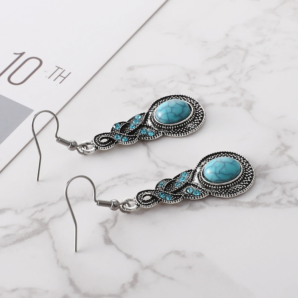 Wholesale Turquoise Earrings  Retro Bohemian Turquoise Diamond Earrings