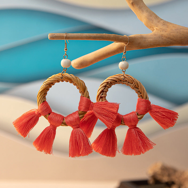 Wholesale Rattan Earrings Raffia Braided Earrings ACC-ES-XLH001