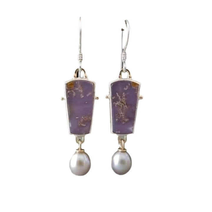 Wholesale Artistic Retro Geometric Enamel Pearl Pendant Earrings