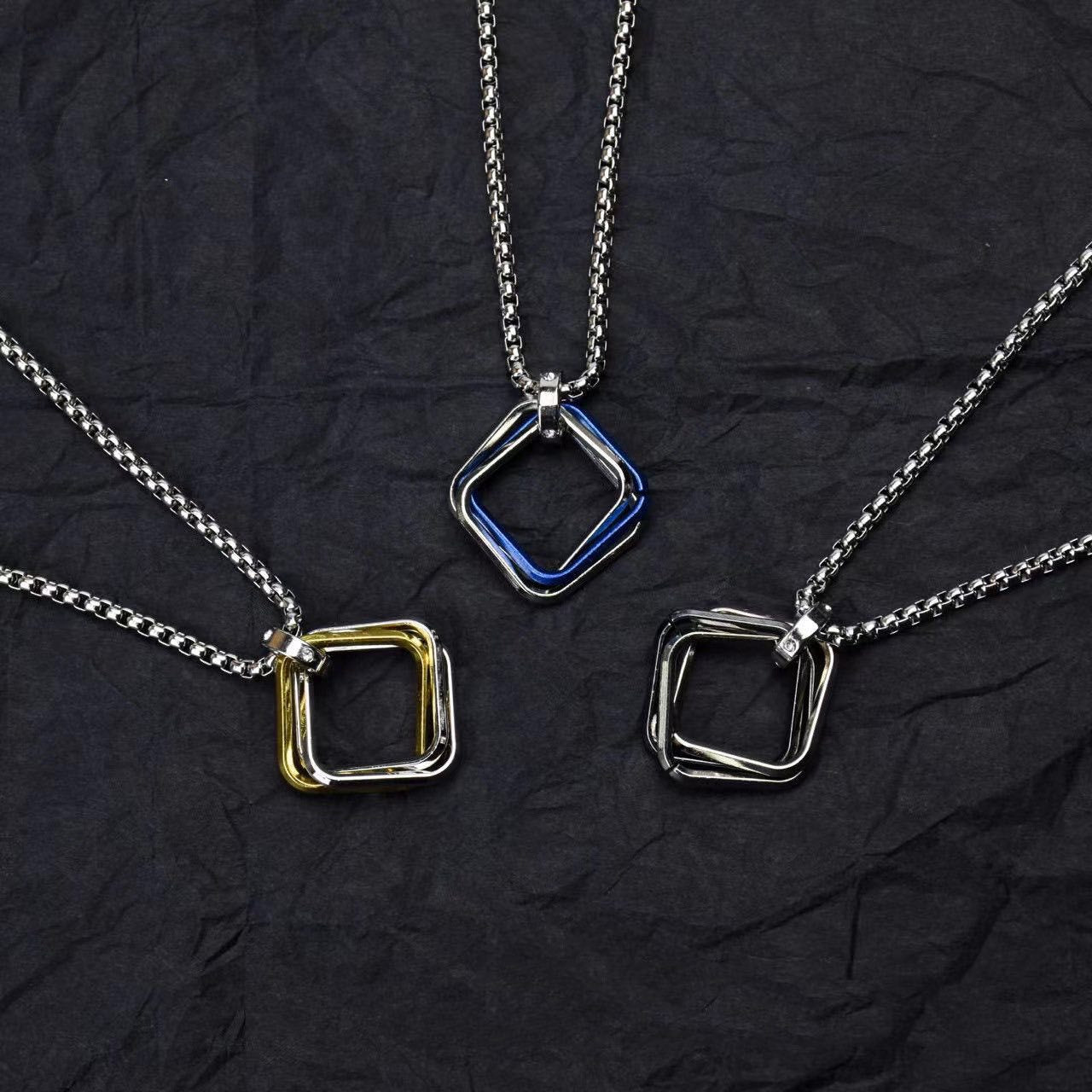 Wholesale Modern Geometric Three-Ring Pendant Necklace,  Alloy,  70cm Box Chain,  Unisex Jewelry Accessory for Resale