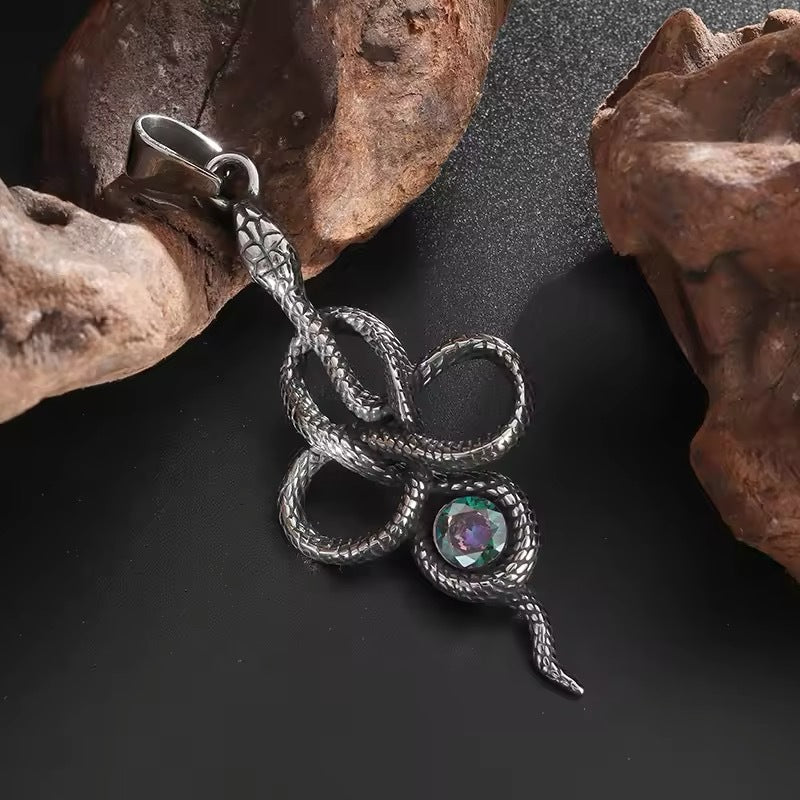 Wholesale  Retro Snake-shaped Winding Gemstone Pendant Necklace