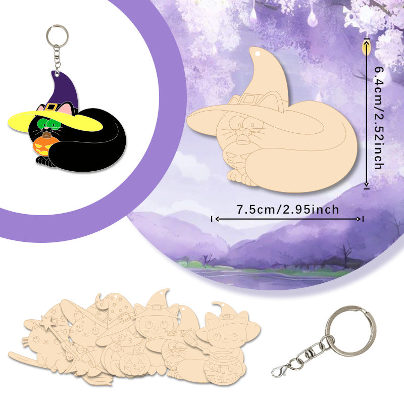 Wholesale  Cat Pumpkin Wooden Keychain Pendant Fall Party Favor Gift Car Key Accessory