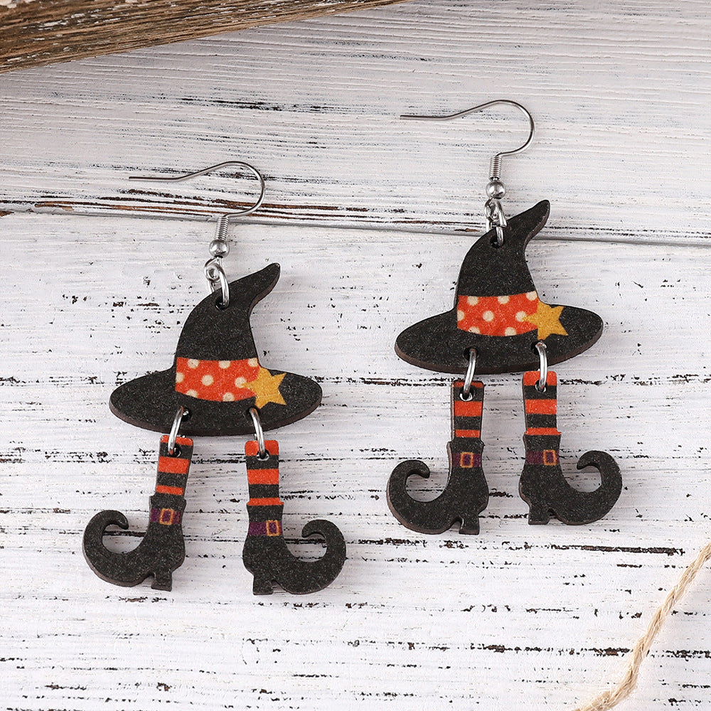Wholesale Halloween Gothic Wind Witch Hat Boots Double Pendant Earrings