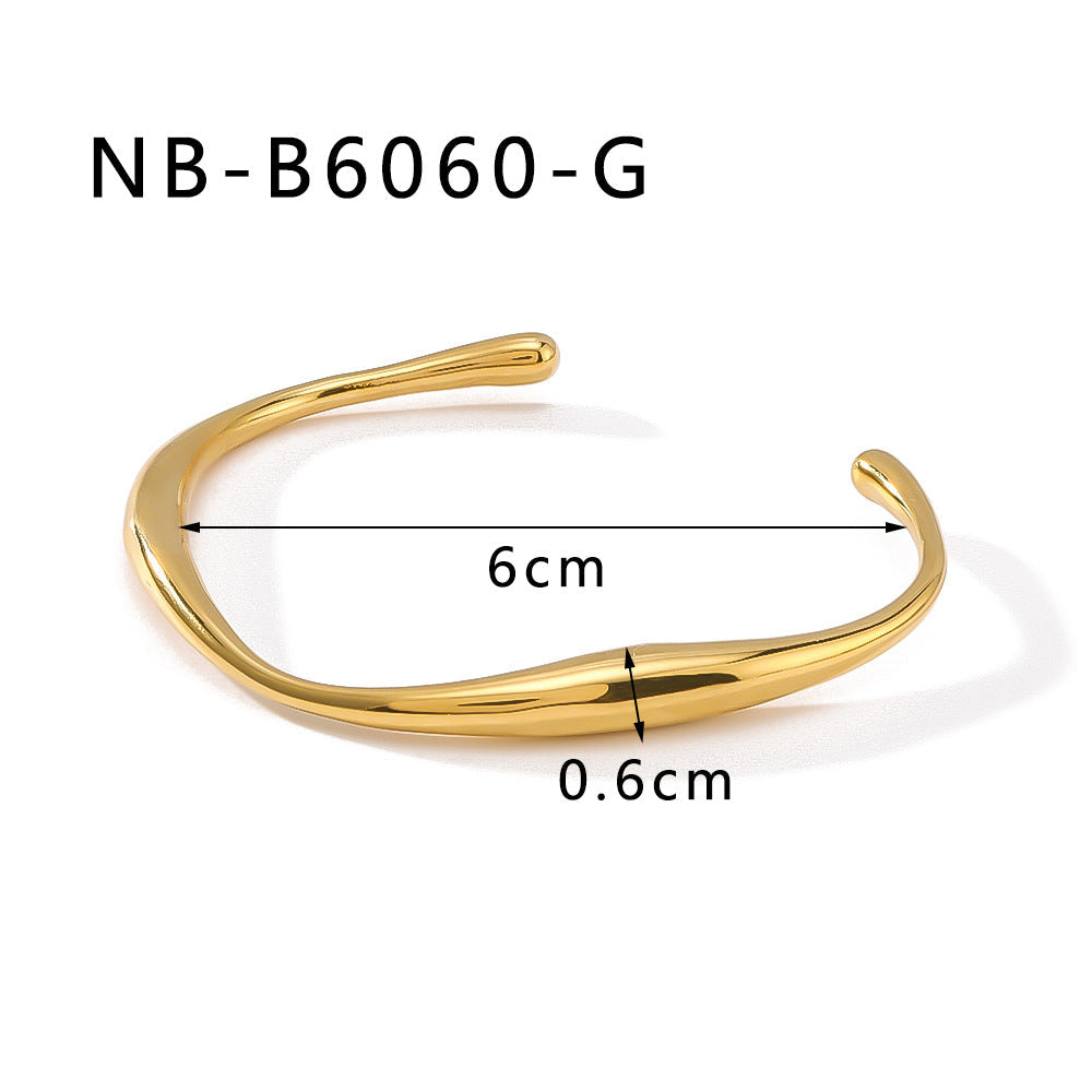 Wholesale stainless steel 18K gold-plated oversized irregular C- shaped open bracelet