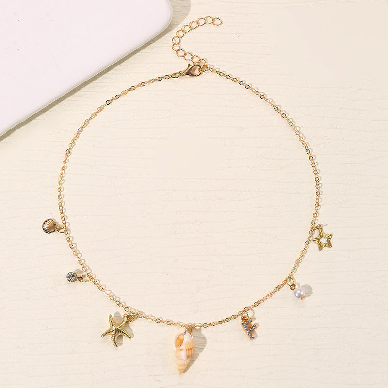 Wholesale 26 Letter Pearl Shell Necklace Beach Ocean Bohemian Style