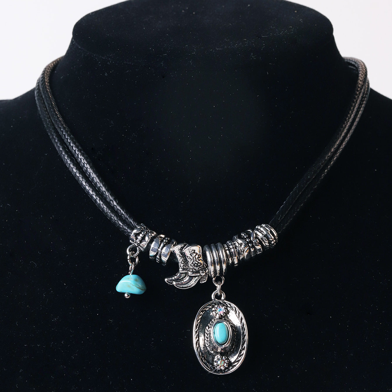 Wholesale Retro Woven Rope Necklace With Alloy Pendant And Turquoise Inlay Unique Gift Jewelry Accessory