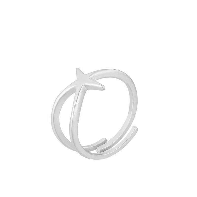 Wholesale Minimalist Matte Starfish Double-Layer Index Finger Ring Copper Fashion Accessory for Women