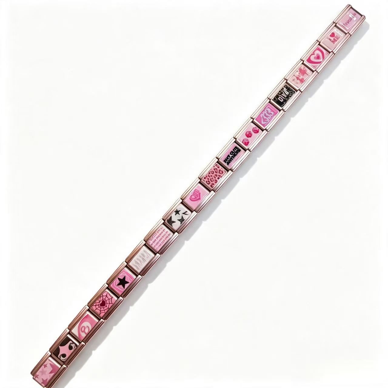 Wholesale DIY Customizable Stainless Steel Modular Bracelet Y2K Heart Print For Everyday Wear Jewelry Accessory