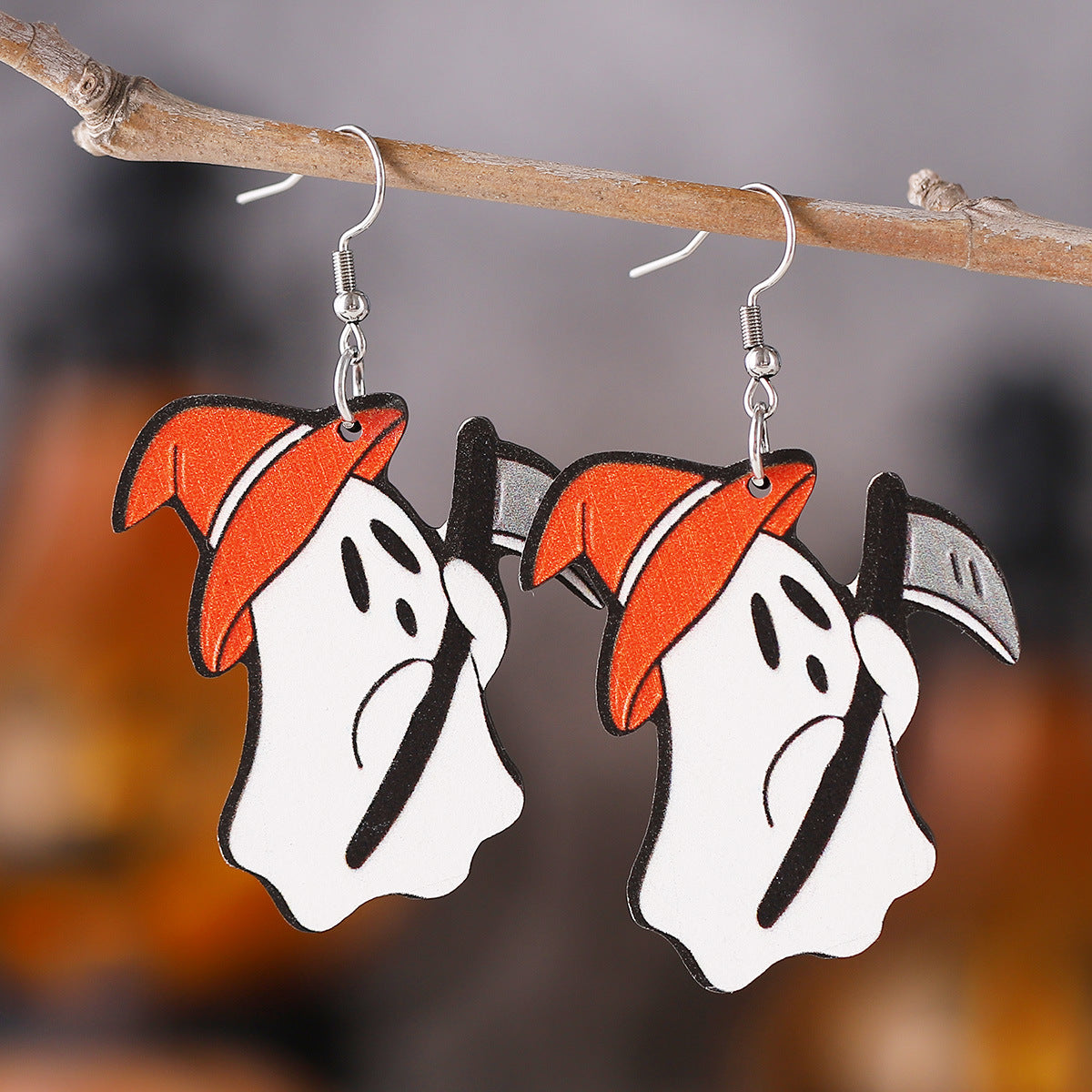 Wholesale Halloween Ghost Pumpkin Bat Flower Earrings Wood Earrings ACC-ES-ChuLian019