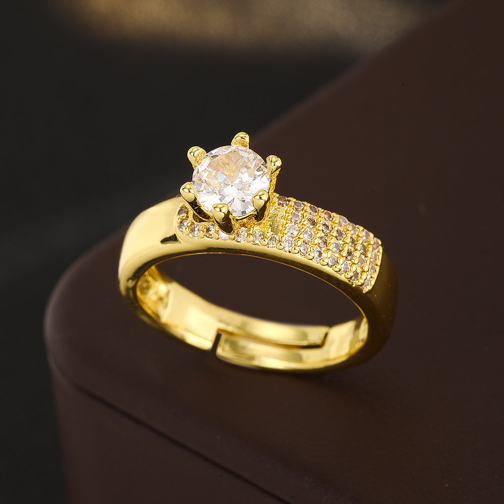 Wholesale Gold Plated Copper Zircon Geometric Ring Open Adjustable Chain Design Women S Jewelry Gift