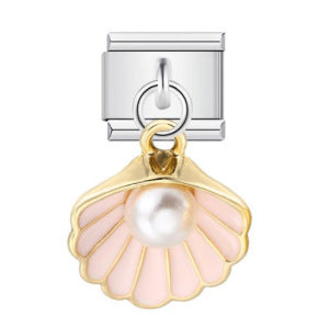 Wholesale Italian Module Bracelet Single Shell Pearl Titanium Steel Strap  Charms
