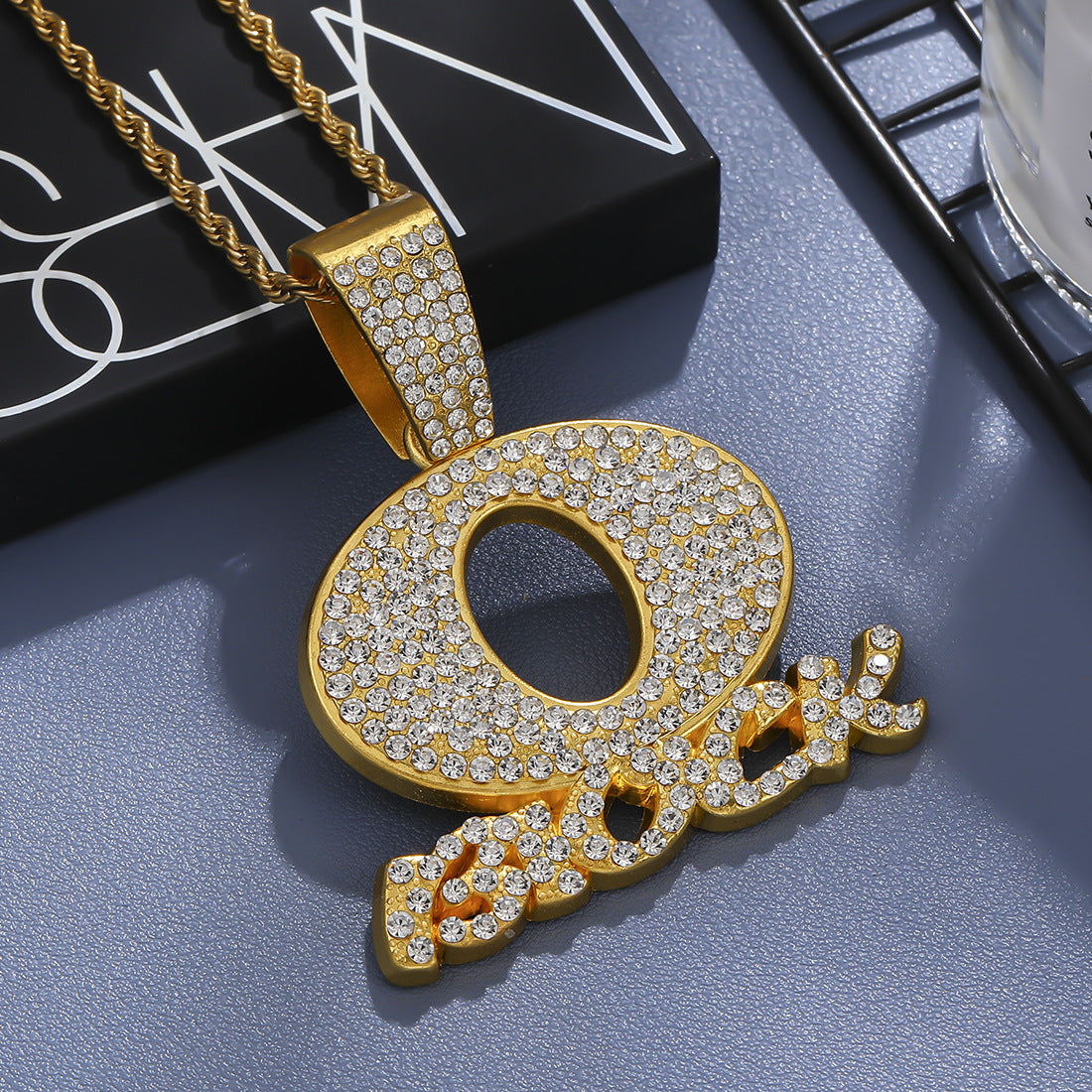 Wholesale Men's Hip-hop Style Letter Pendant Necklace Inlaid with Diamonds Cuban Chain Necklace ACC-NE-MeiWeite007
