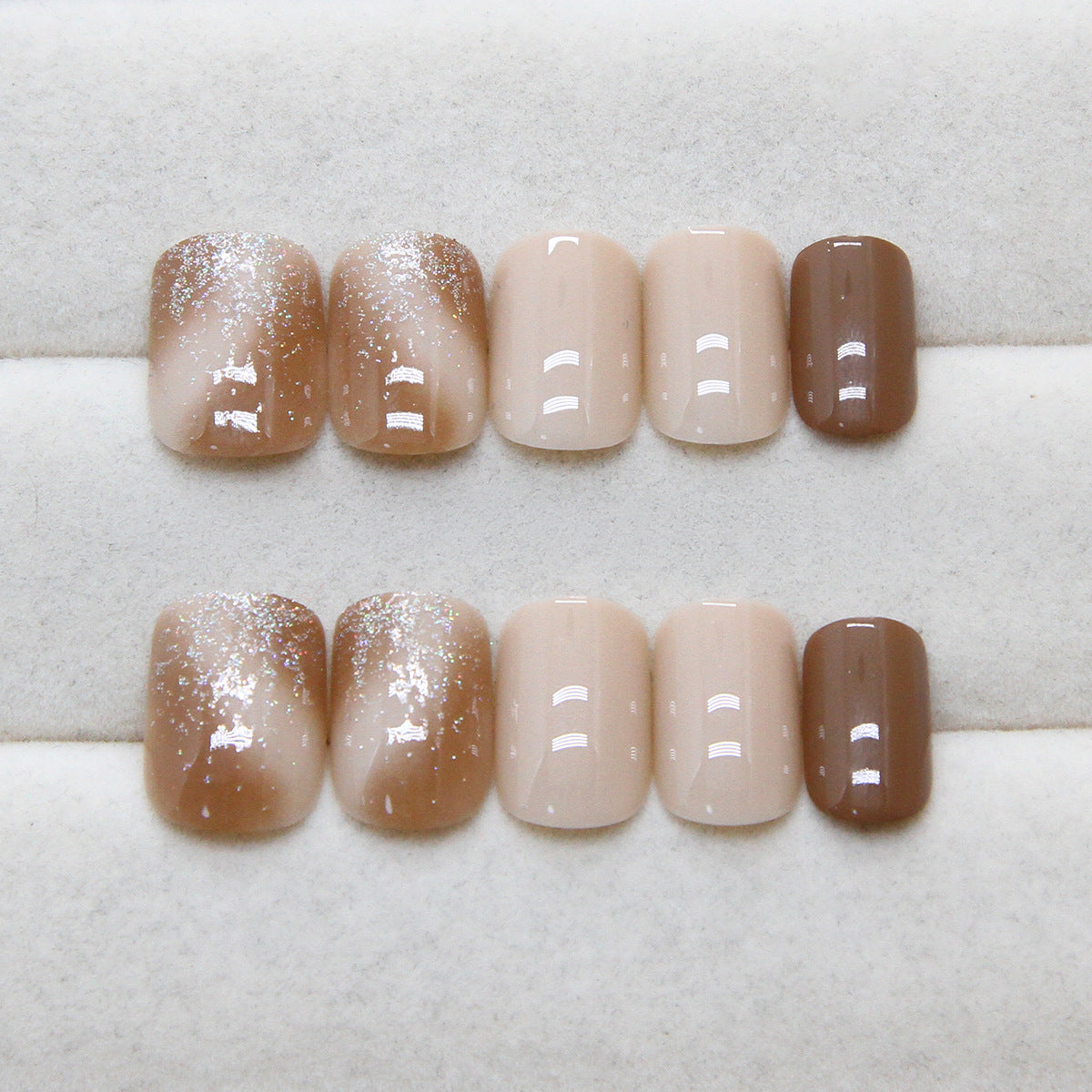 Wholesale 24 Pieces/box Brown Glitter Nails Kits Nail Stickers
