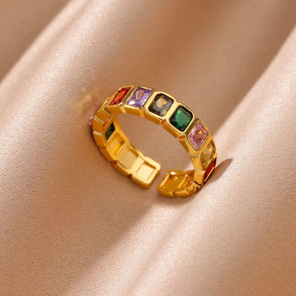 Wholesale Cross-border Light Luxury Retro Style Green Zircon Open Ring 18K Gold Plated Emerald High-grade Finger Ring Jewelry