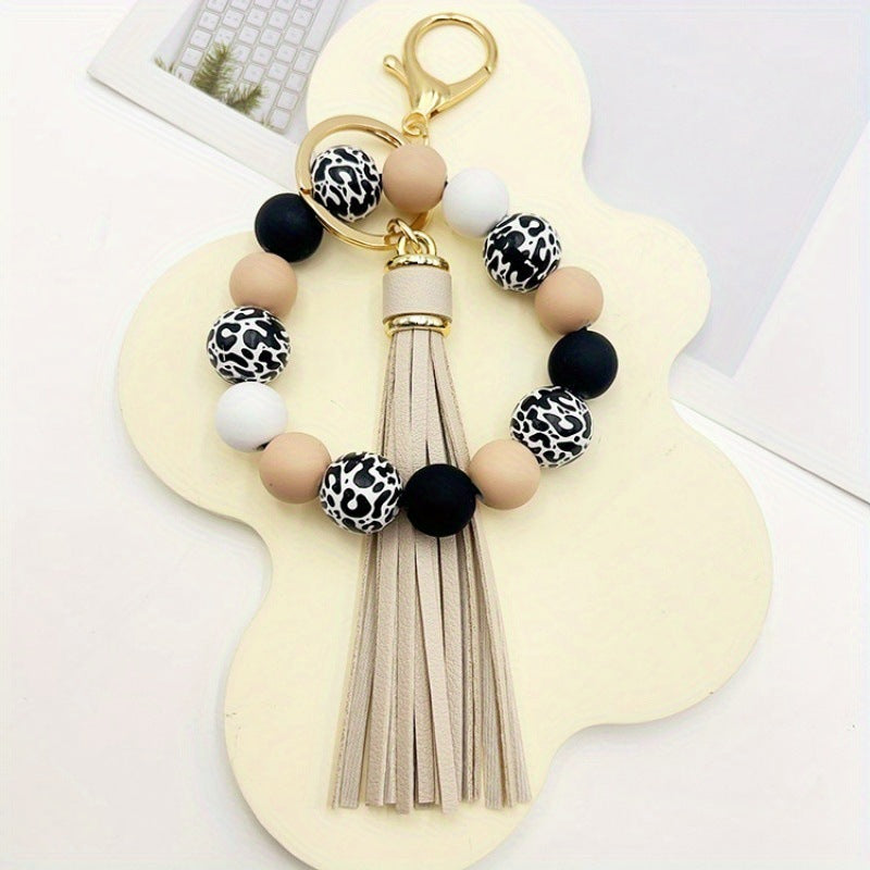 Wholesale Handmade Wooden Bead Keychain Bracelet Celestial Pattern Red Boutique Resale Accessory