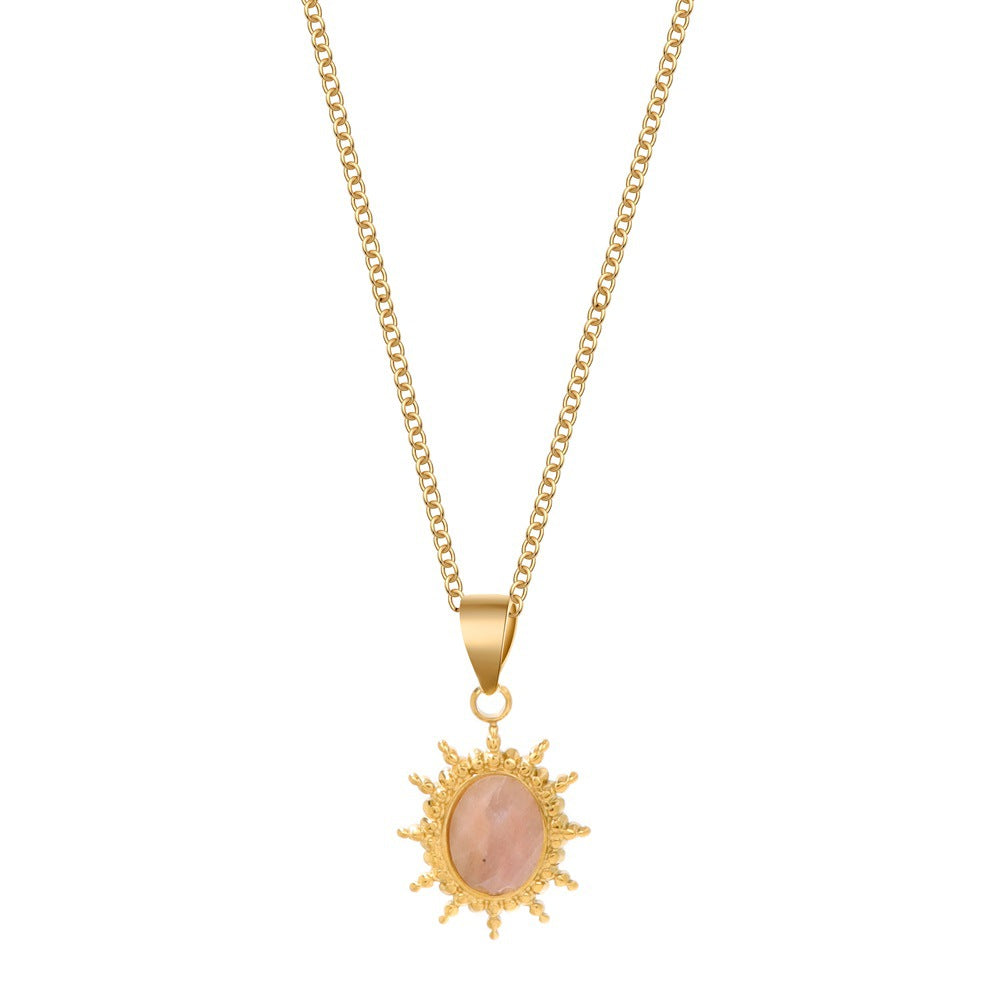 Wholesale Stainless Steel Round Sun Pendant Necklace Vintage Geometric Jewelry Accessory for Women Everyday