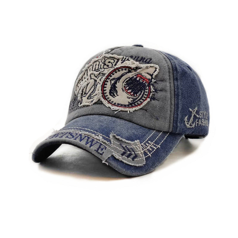 Wholesale Letter Shark Hat Denim Embroidery Baseball Cap