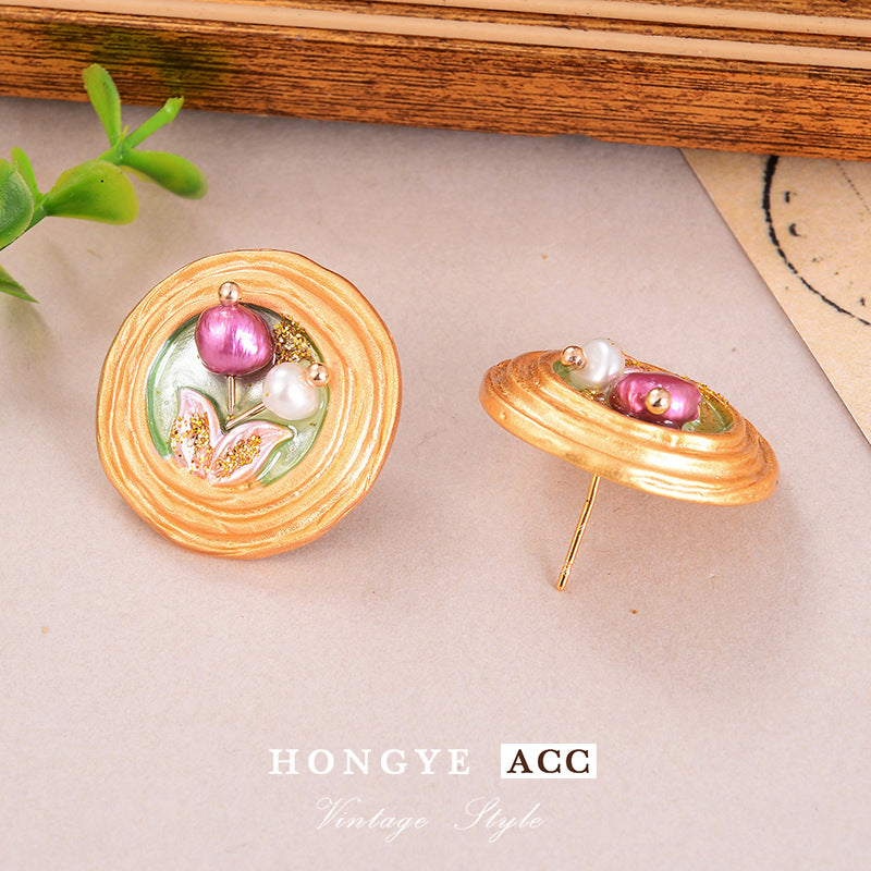 Wholesale Baroque Pearl Earrings  Oil Painting Series Ear Jewelry