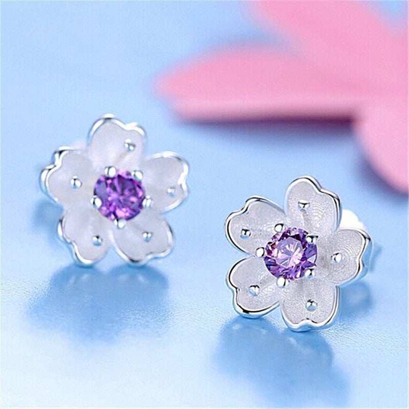 Wholesale Cherry Blossom Flower Stud Earrings Alloy Electroplated Fashion Jewelry Accessory For Women Daily Wear