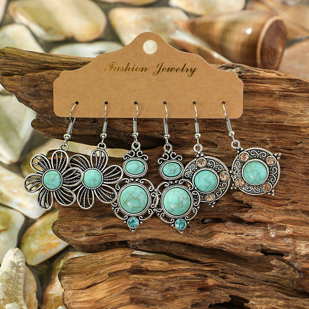 Wholesale Ethnic Style Turquoise Earrings Simple Creative Retro Jewelry Accessory