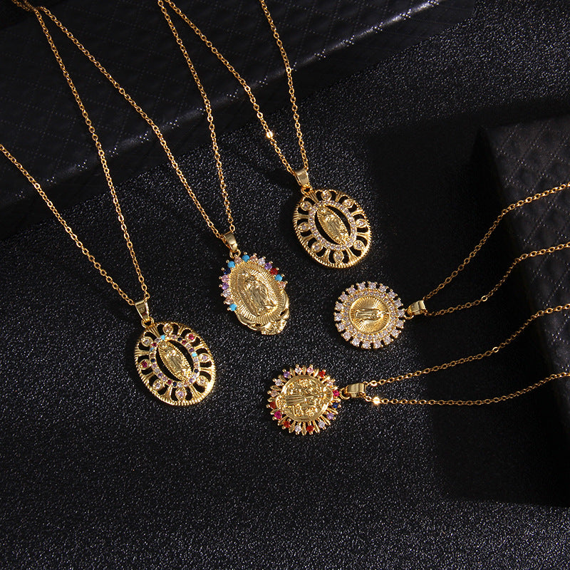 Wholesale Copper Inlaid Zircon Virgin Mary Necklace Fashion Jewelry for Women