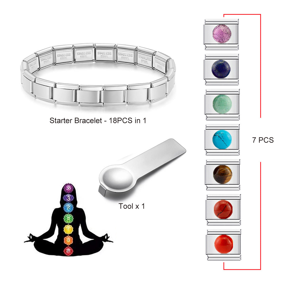 Wholesale 2pcs/pack Italian Charm Bracelet 9mm DIY Splicing Natural Turquoise Agate Stainless Steel Composable Bracelet