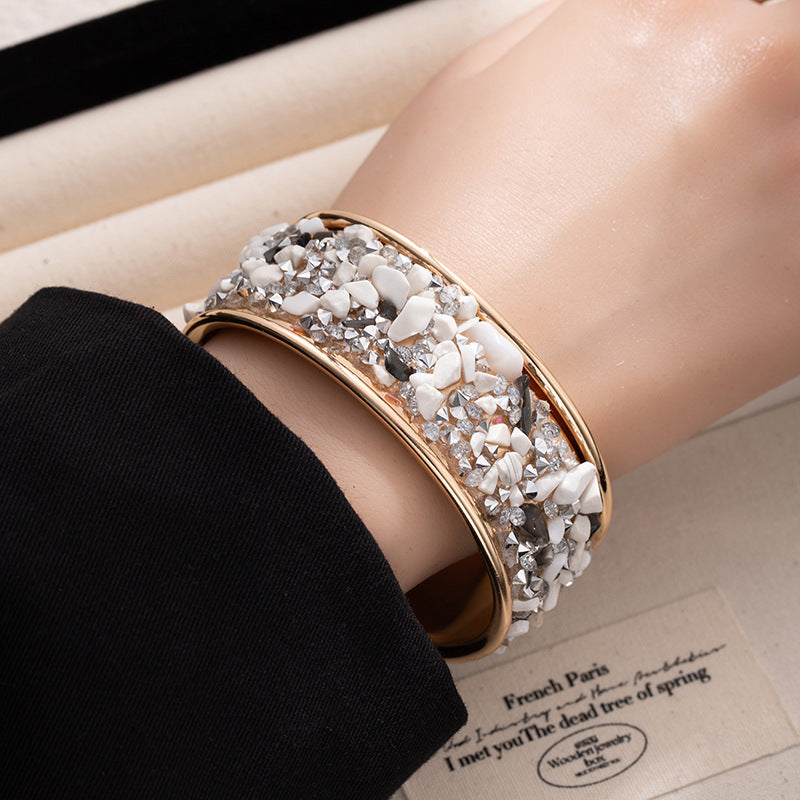 Wholesale European Style Color Gravel Open Bracelet Sparkly Fashion Jewelry Accessory Gift