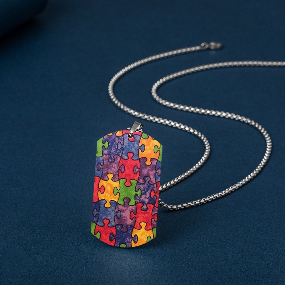 Wholesale Autism Puzzle Color Printed Pendant Stainless Steel Necklace ACC-NE-HuanYu001