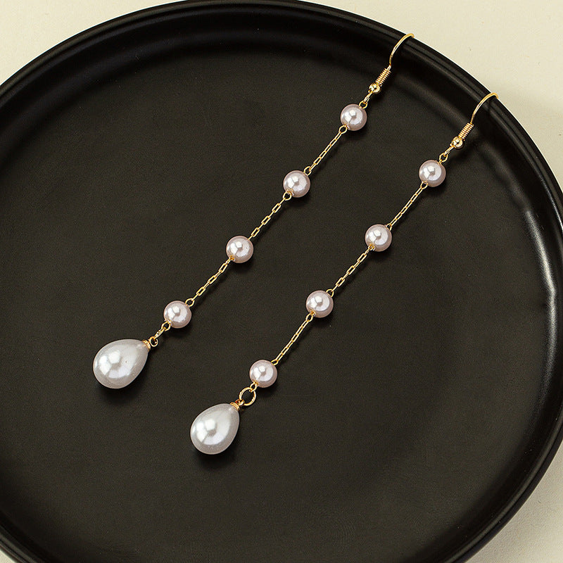 Wholesale Stylish Long Pearl Tassel Earrings Korean Retro Fairy Style For Women Party Wear Fashion Accessory Boutique Resale
