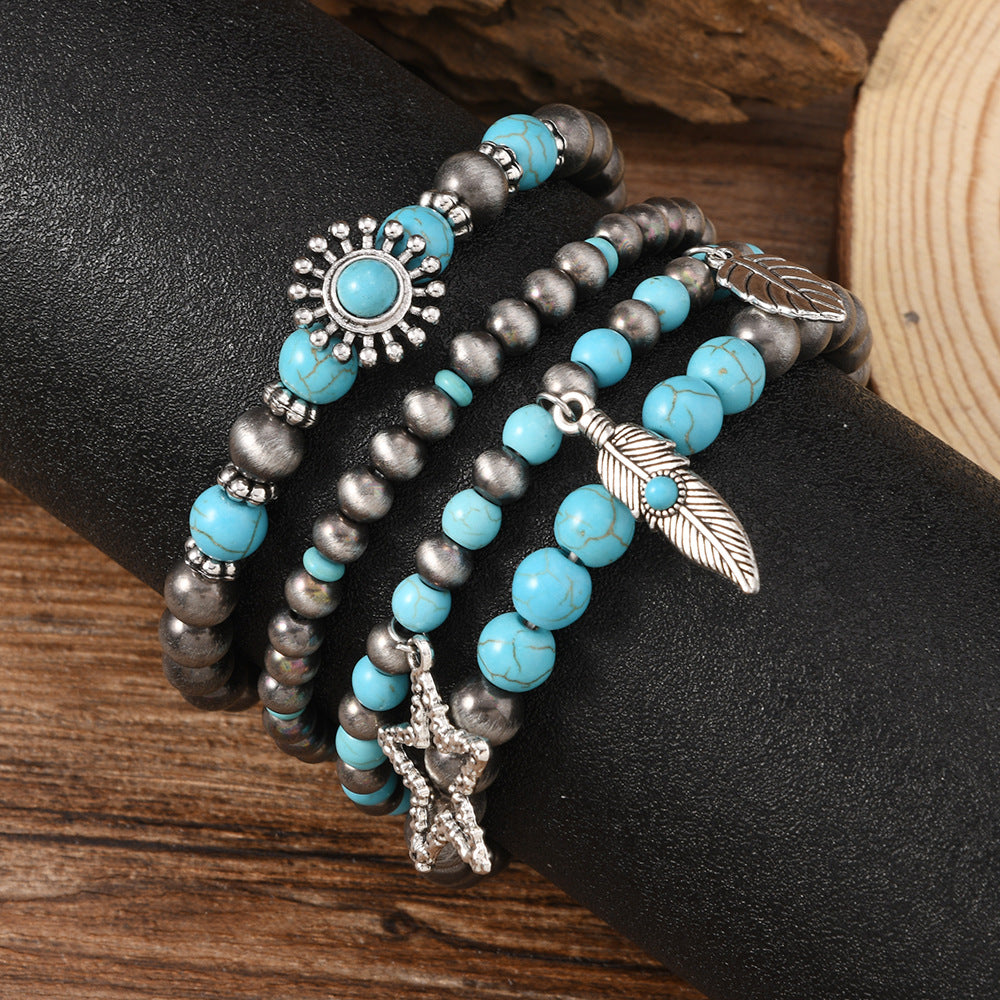 Wholesale Multi-Alloy Beaded Bracelets Turquoise Bracelets for Men and Women Retro Multi-Layer Hand Jewelry