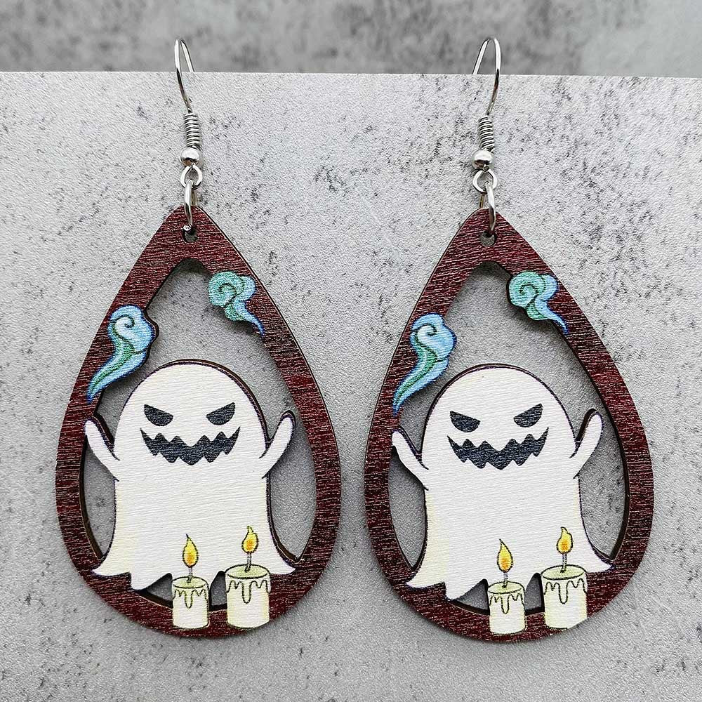 Wholesale  Halloween earrings horror ghost witch medicine jar printed wooden earrings