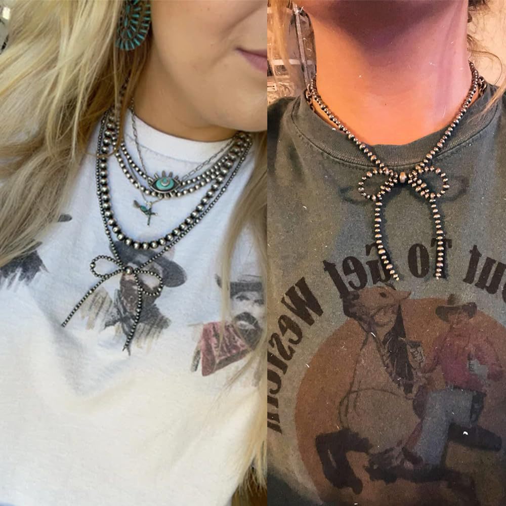 Wholesale Pearl Bow Western Lightning Cowboy Girl Necklace