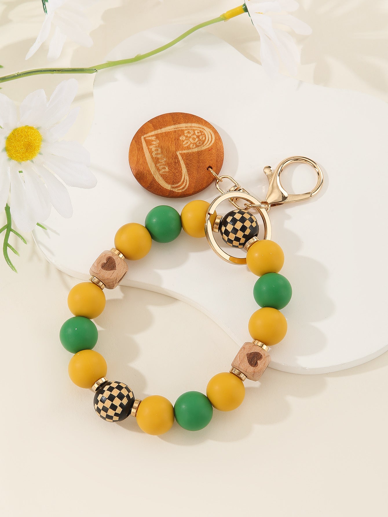 Wholesale  Wooden Bead Silicone Bracelet Keychains
