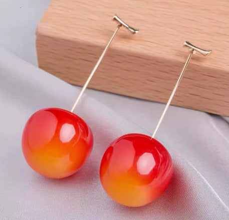 Wholesale Trendy Dark Red Cherry Fruit Earrings Women S Round Stud Earrings Alloy Electroplated Sweet Everyday Jewelry Accessory For Resale
