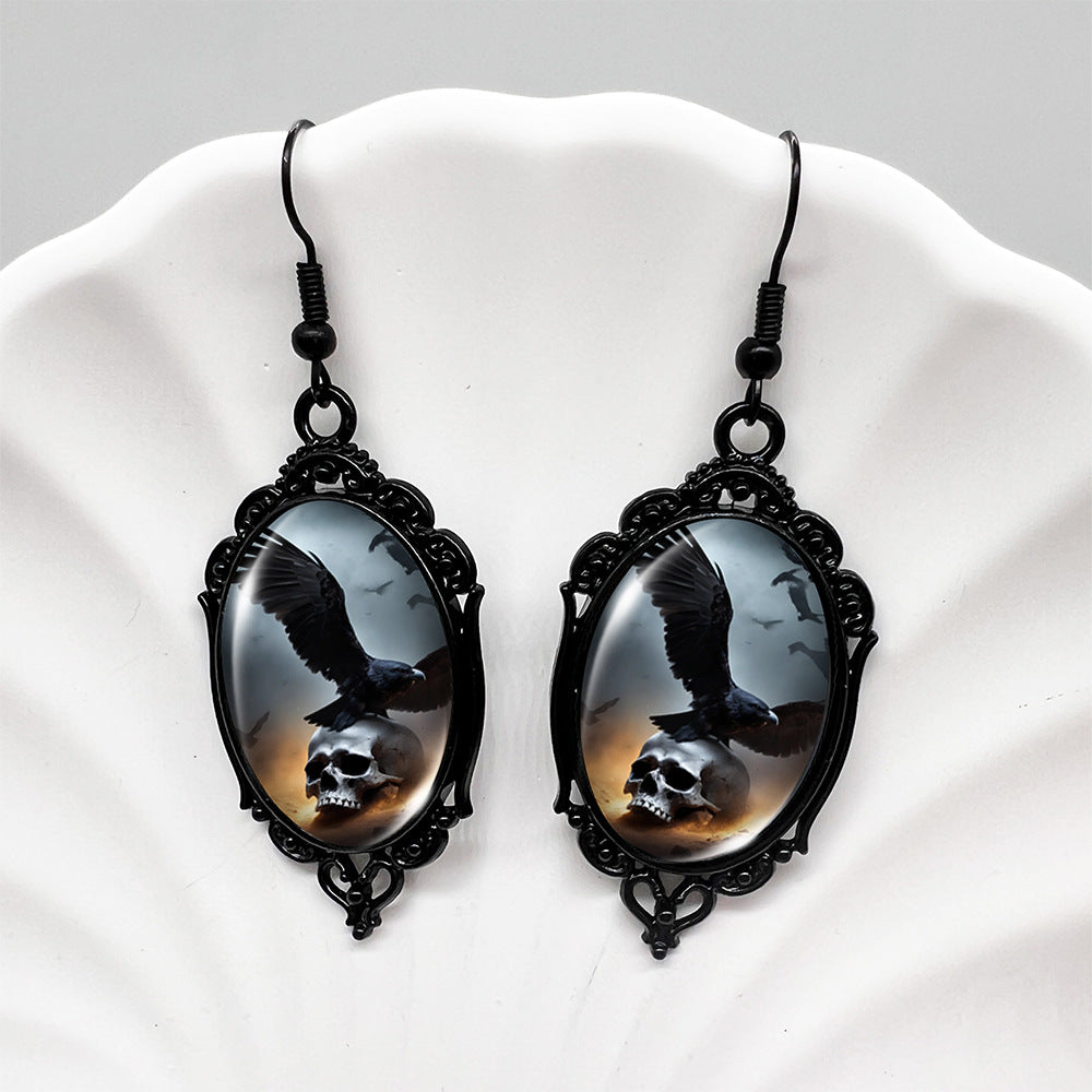 Wholesale Halloween Crow Stepping on Skull Earrings ACC-ES-XiangLian011