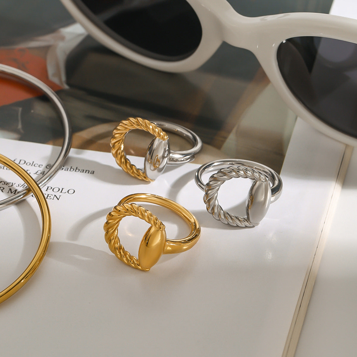 Wholesale 18K gold stainless steel threaded horseshoe buckle opening ring