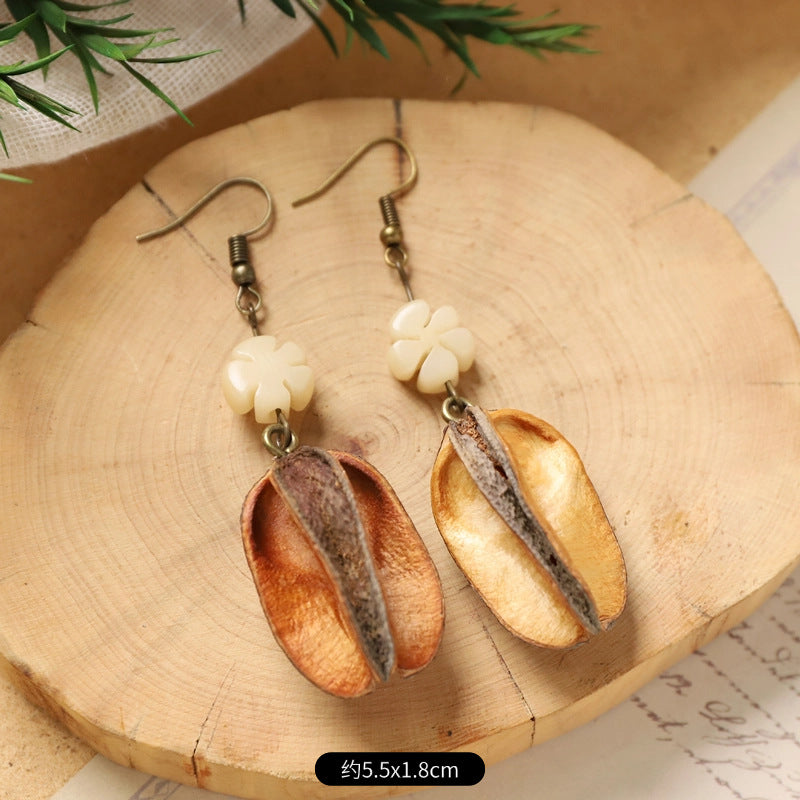 Wholesale Vintage Hand-made Plant Fruit Wood Earrings