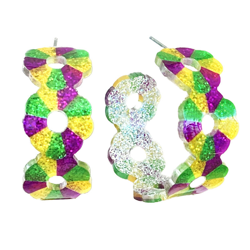 Wholesale 2 Pairs/pack Carnival Acrylic Glitter Stitching C-shaped Earrings ACC-ES-HY207