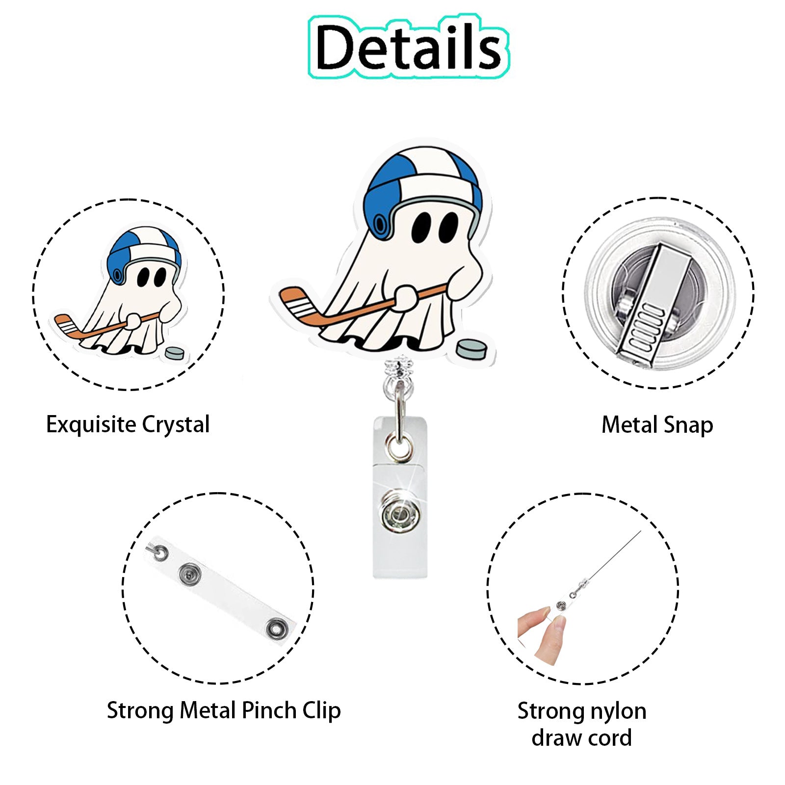 Wholesale Ghost Ball Sports Design Acrylic Retractable Badge Reel ABS ID Badge Holder for Party