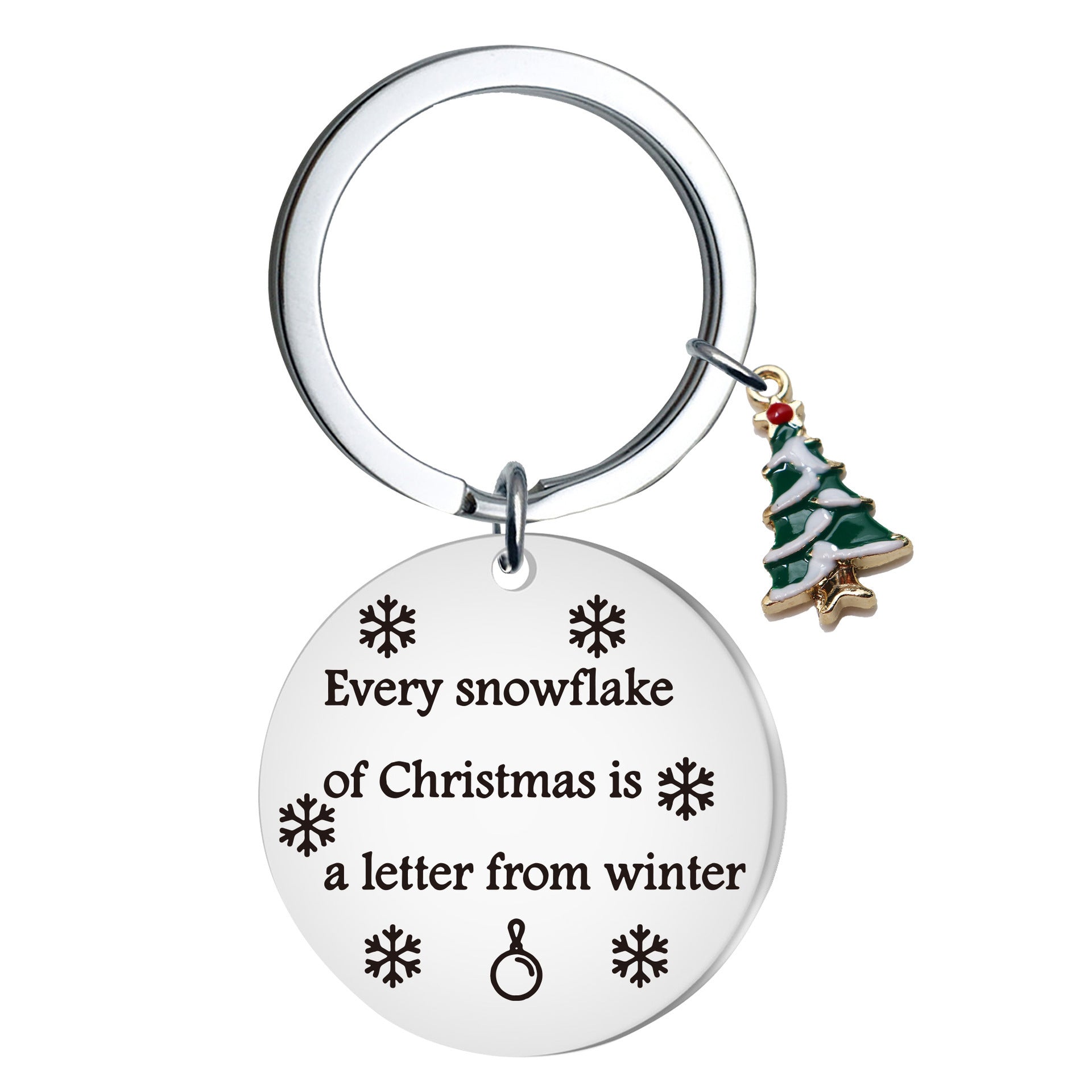 Wholesale Stainless Steel Christmas Tree Keychain Engraved Round Pendant For Car Key And Bag Holiday Gift