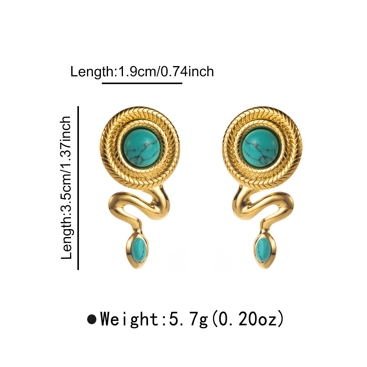 Wholesale Style Niche Design Sense Serpentine Earrings Stainless Steel Plated 14k Gold Set Turquoise Earrings