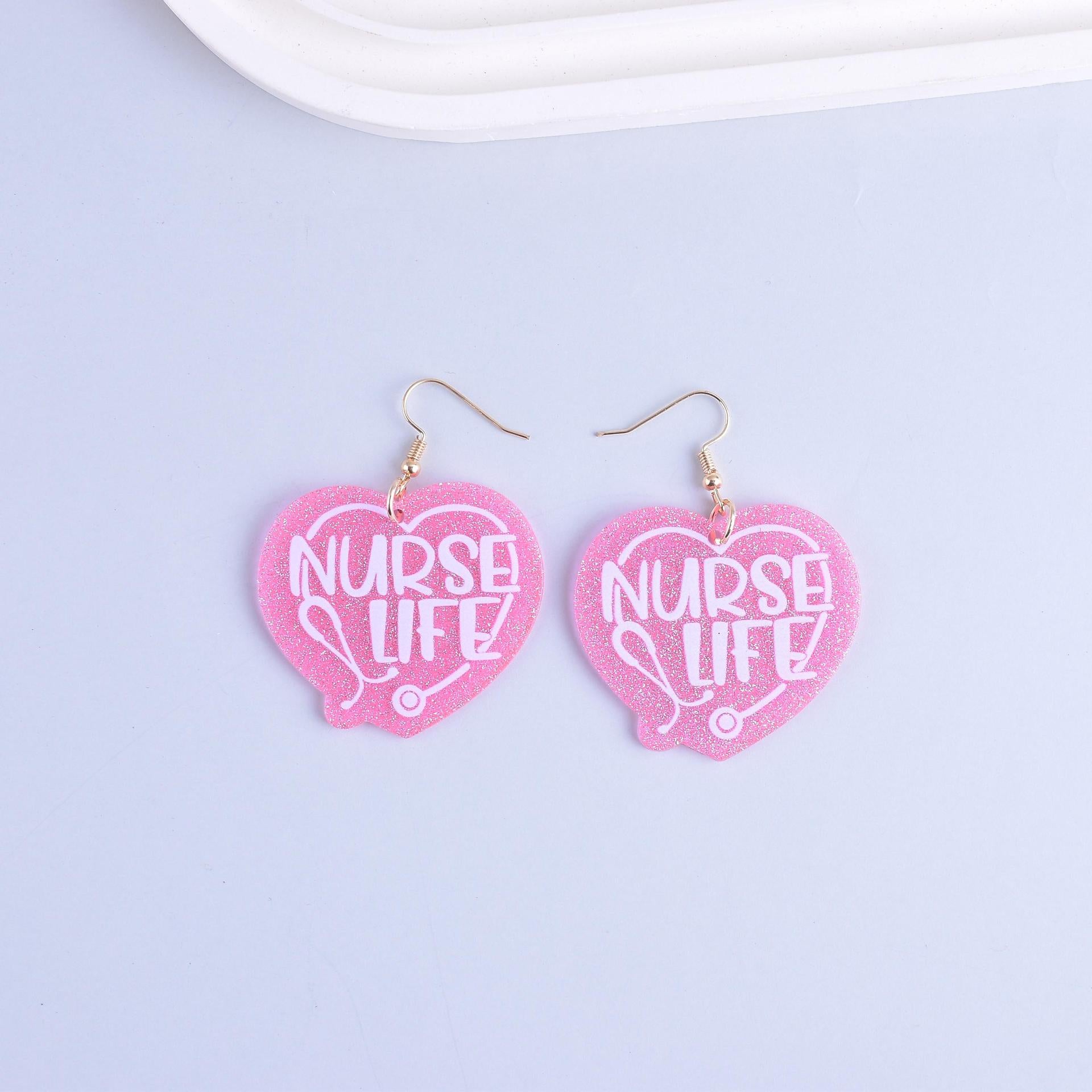 Wholesale Acrylic  Nurse Day Earrings Pink Blue Earrings Syringe Nurse Cap  Earrings