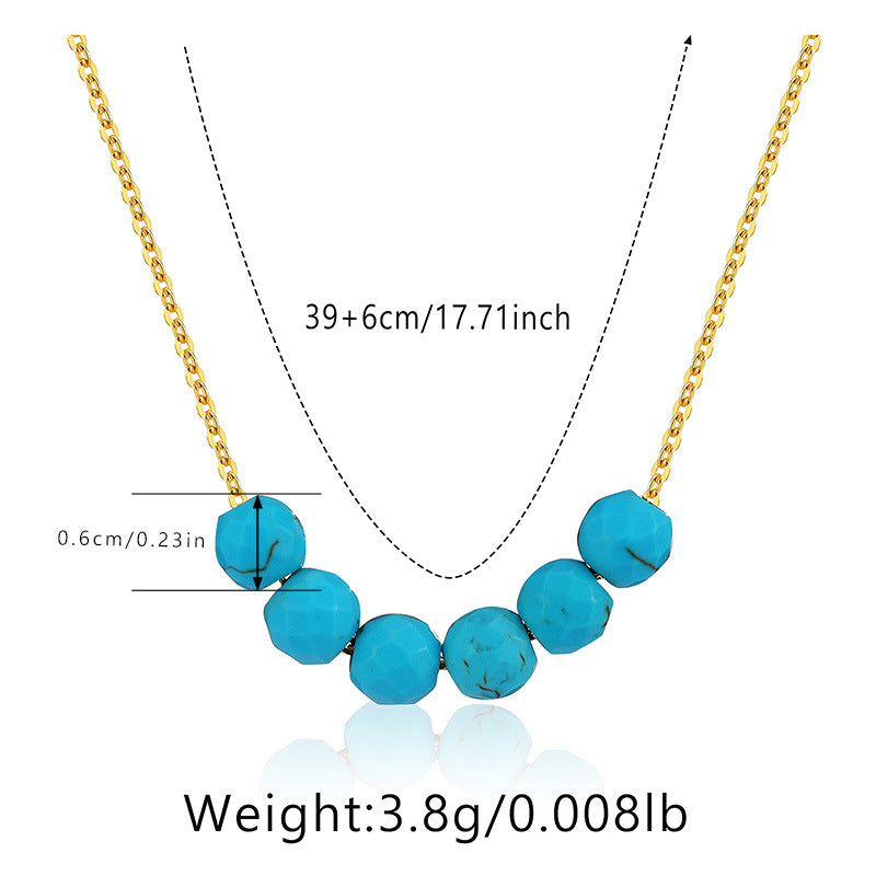Wholesale Handmade Turquoise Beaded Necklace 18K Gold Plated Clavicle Chain Boutique Resale